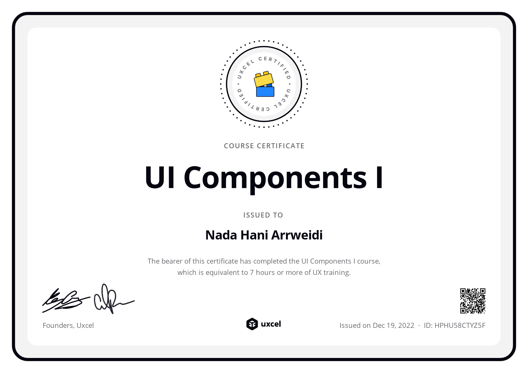 Nada Hani Arrweidi's certificate